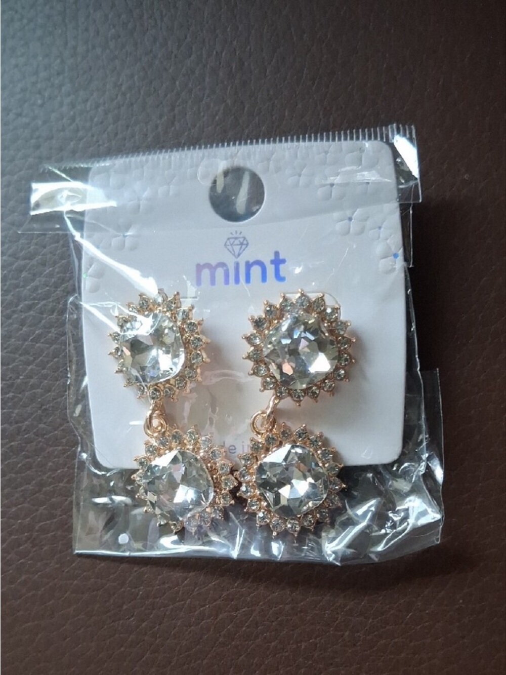 Mint Rose Gold Crystal Halo Drop Earrings - Clear